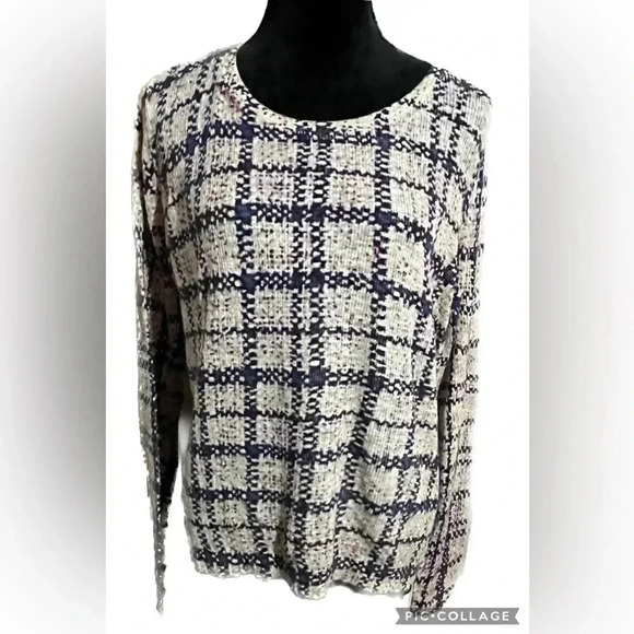 Lucky Brand mixed media plum and navy open back sweater XL - Picture 1 of 5